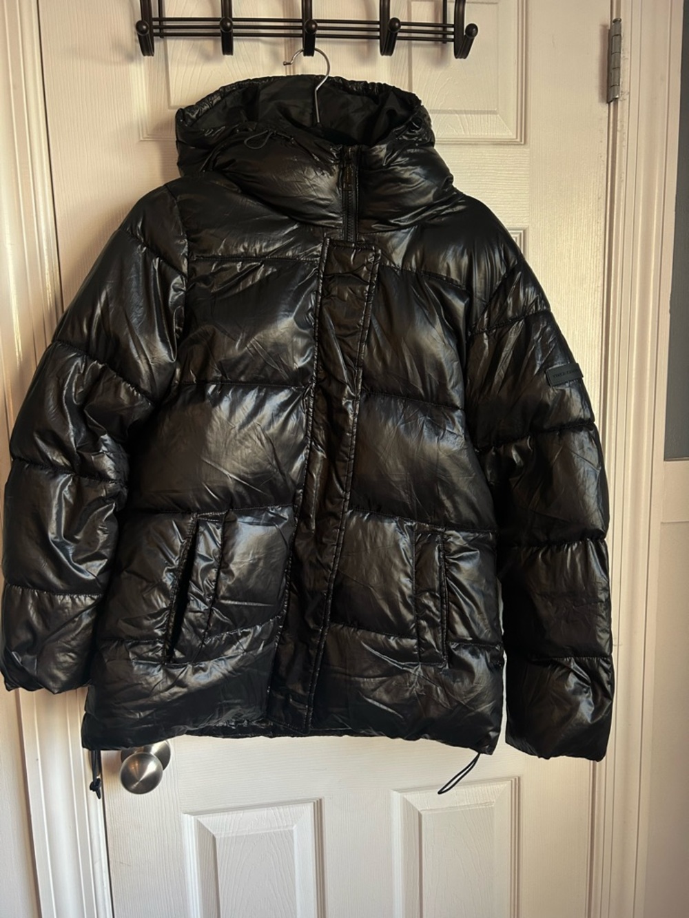 Vince Camuto Glossy Black Hooded Puffer Coat